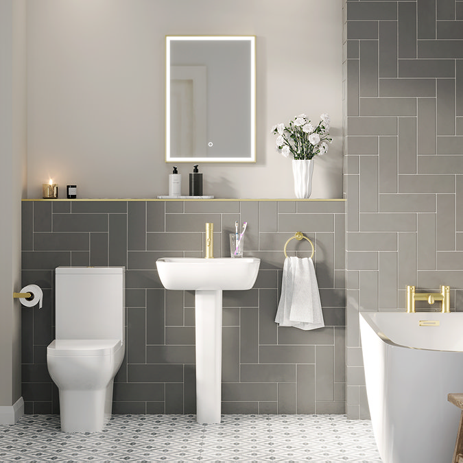 Arezzo Brushed Brass 500 x 700mm Rectangular LED Illuminated Anti-Fog Bathroom Mirror