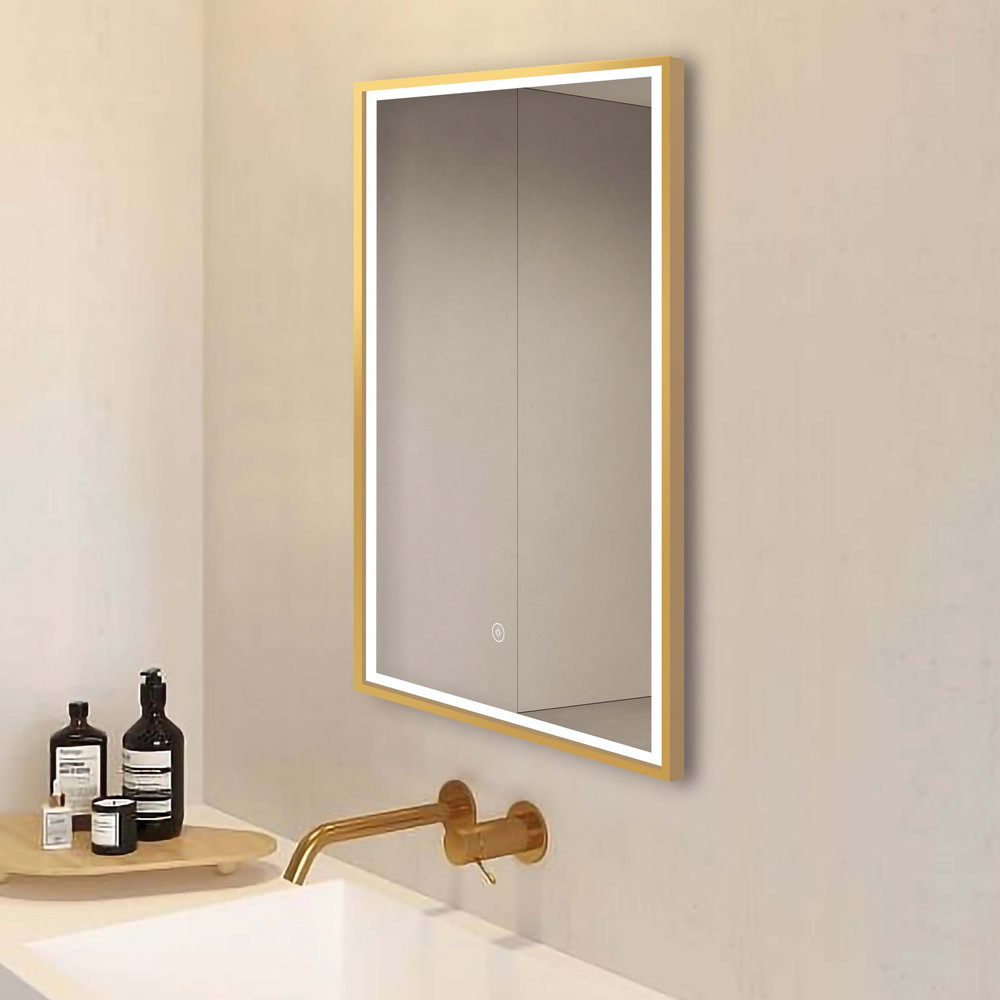 Arezzo Brushed Brass 500 x 700mm Rectangular LED Illuminated Anti