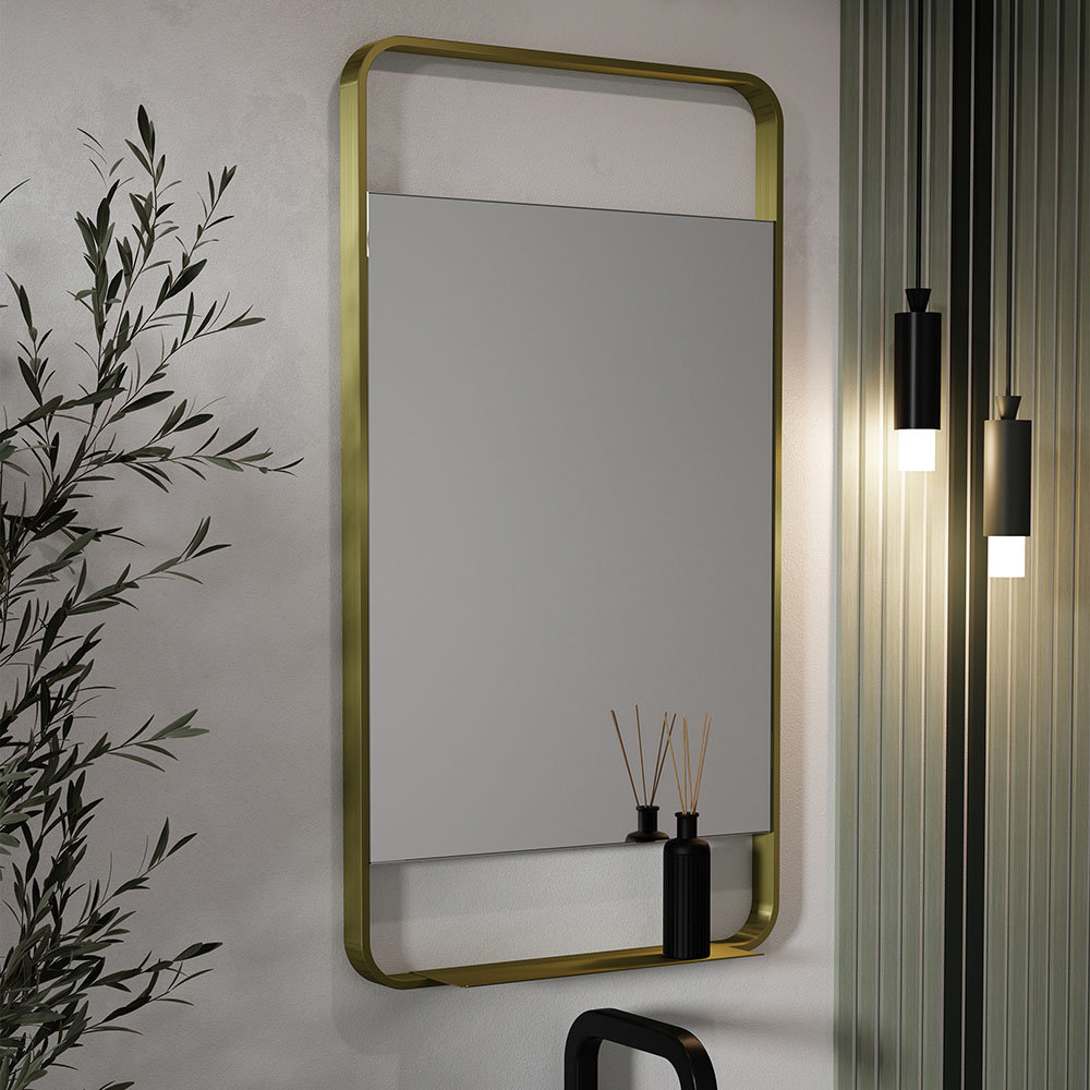 Arezzo Brushed Brass 550 X 1000mm Mirror With Shelf