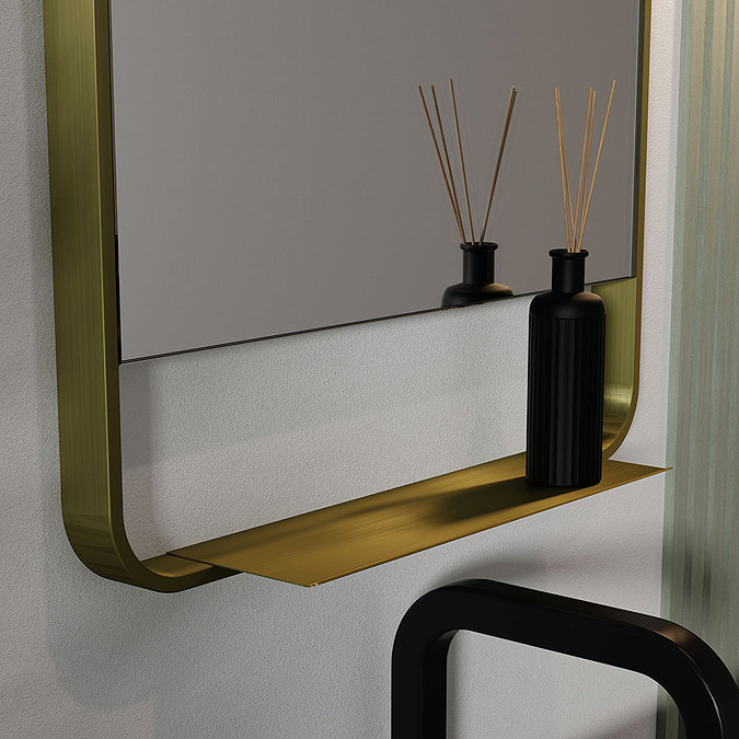 Arezzo Brushed Brass 550 x 1000mm Mirror with Shelf  Feature Large Image