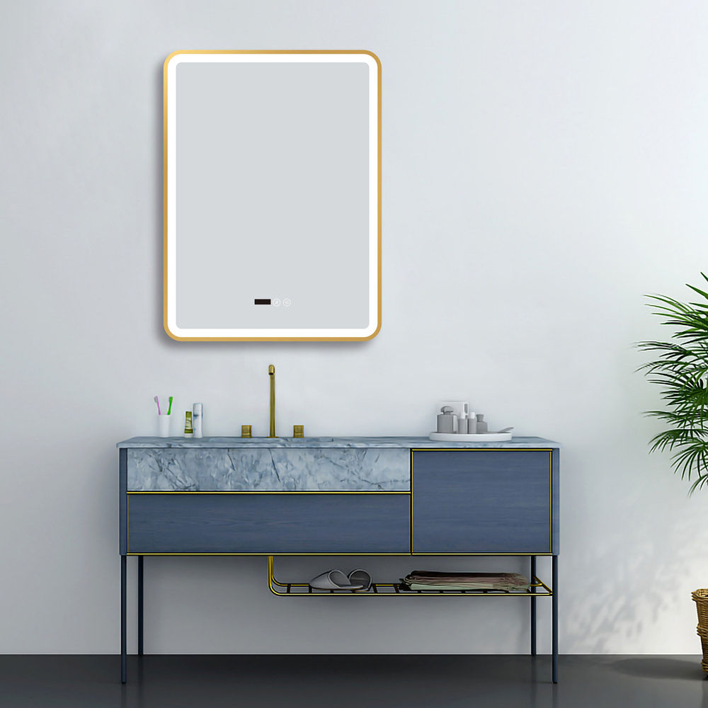 Arezzo Brushed Brass 600 x 800mm Rectangular LED Illuminated AntiFog