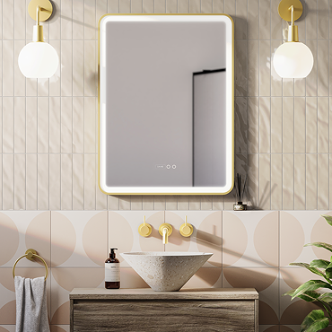 Arezzo Brushed Brass 600 x 800mm Rectangular LED Illuminated Anti-Fog Bathroom Mirror