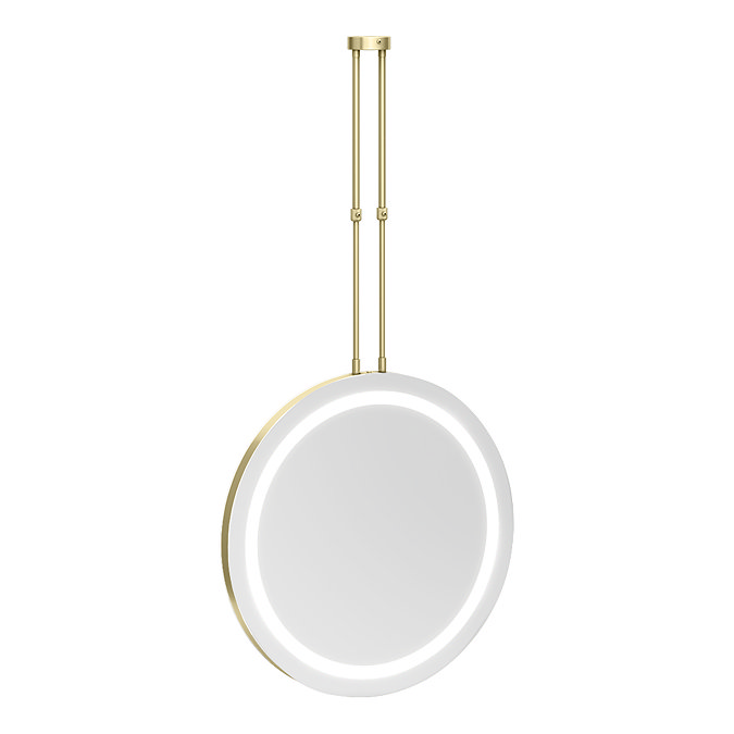 Arezzo Brushed Brass 600mm Double-Sided LED Hanging Mirror with Infrared Sensor & Anti-Fog