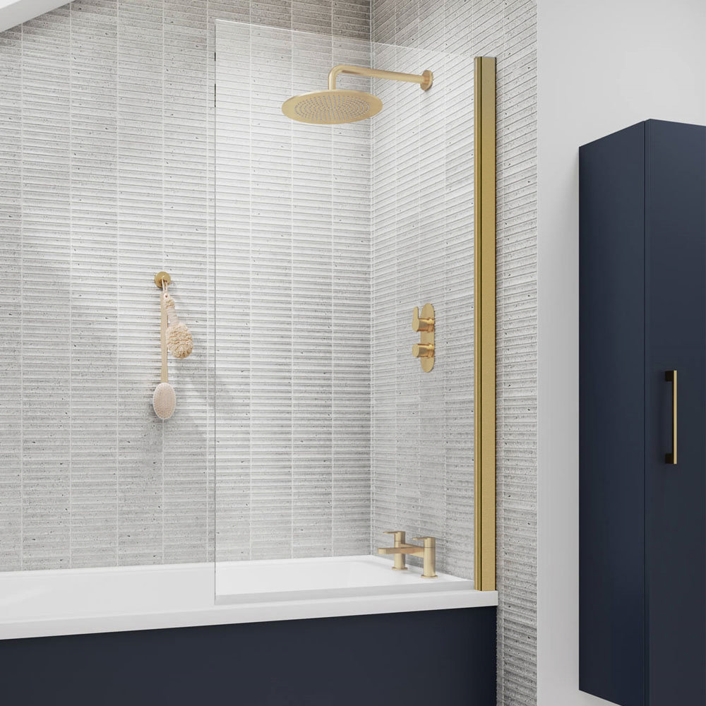 Brushed Brass Bath Screen 1435 x 770 Victorian Plumbing UK