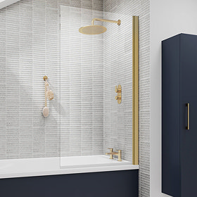 Arezzo Brushed Brass 6mm Glass Pivot Bath Screen (1435 x 770) Large Image