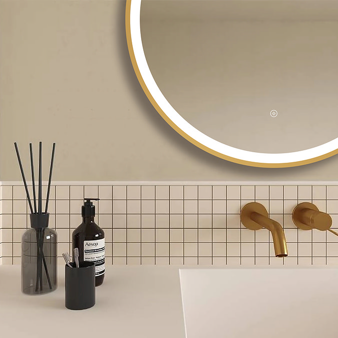 Arezzo Brushed Brass 700mm Round LED Illuminated Anti-Fog Bathroom Mirror