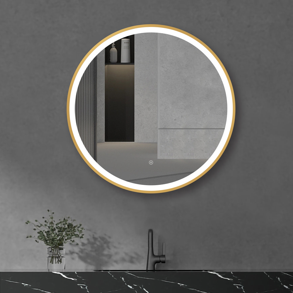 Arezzo Brushed Brass 700mm Round LED Illuminated Anti-Fog Bathroom Mirror