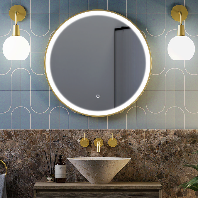Arezzo Brushed Brass 700mm Round LED Illuminated Anti-Fog Bathroom Mirror