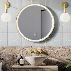 Arezzo Brushed Brass 700mm Round LED Illuminated Anti-Fog Bathroom Mirror