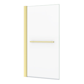 Arezzo Brushed Brass 785 x 1435mm Hinged Square Bath Screen + Rail Large Image
