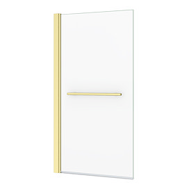 Arezzo Brushed Brass 785 x 1435mm Hinged Square Bath Screen + Rail Large Image