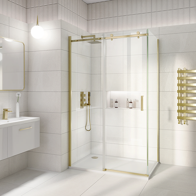 Arezzo Brushed Brass 800 x 500mm 8 Bars Designer Heated Towel Rail