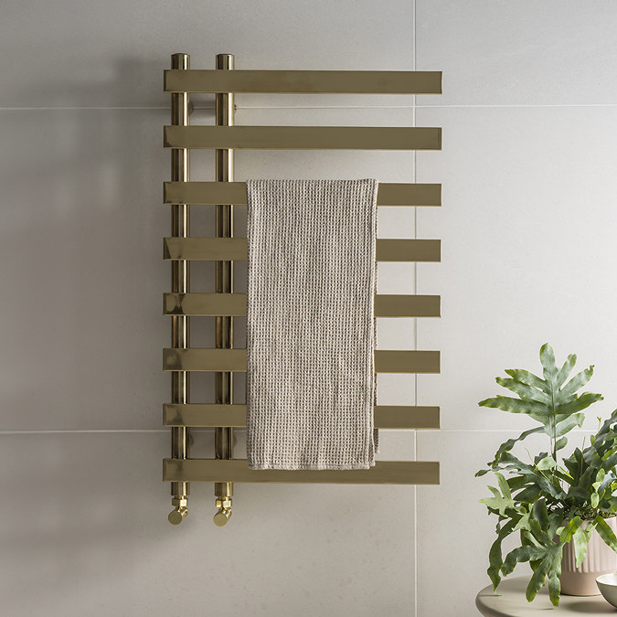 Arezzo Brushed Brass 800 x 500mm 8 Bars Designer Heated Towel Rail