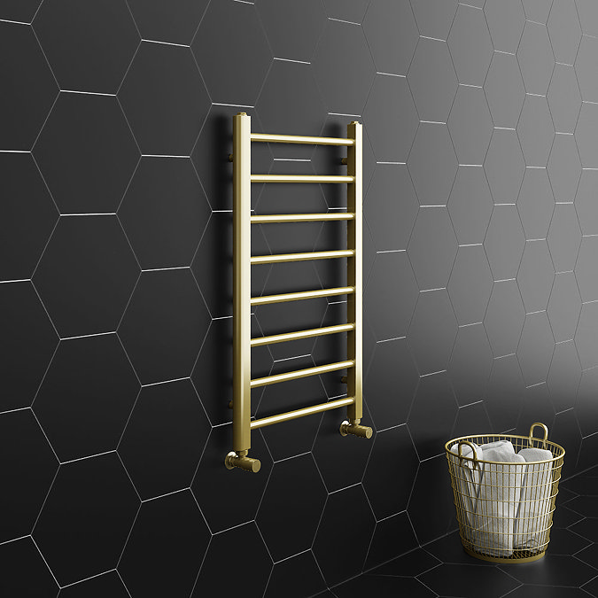 Arezzo Brushed Brass 800 x 500mm Straight Heated Towel Rail (incl. Valves + Electric Heating Kit)