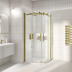 Arezzo Brushed Brass 900 x 900mm Frameless Quadrant Shower Enclosure