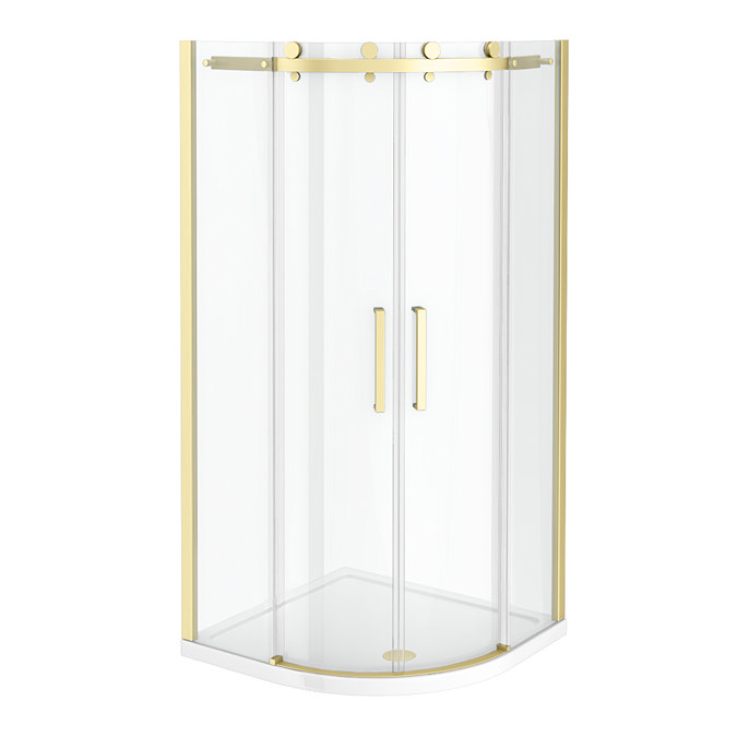 Arezzo Brushed Brass 900 x 900mm Frameless Quadrant Shower Enclosure