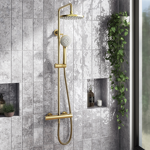 Arezzo Brushed Brass Complete Modern Bathroom Package (incl. L-Shaped ...