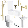 Arezzo Brushed Brass Complete Modern Bathroom Package (incl. L-Shaped Bath)