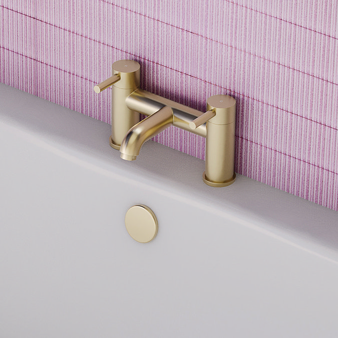 Arezzo Brushed Brass Complete Modern Bathroom Package (incl. P-Shaped Bath)