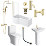 Arezzo Brushed Brass Complete Modern Bathroom Package (incl. P-Shaped Bath)