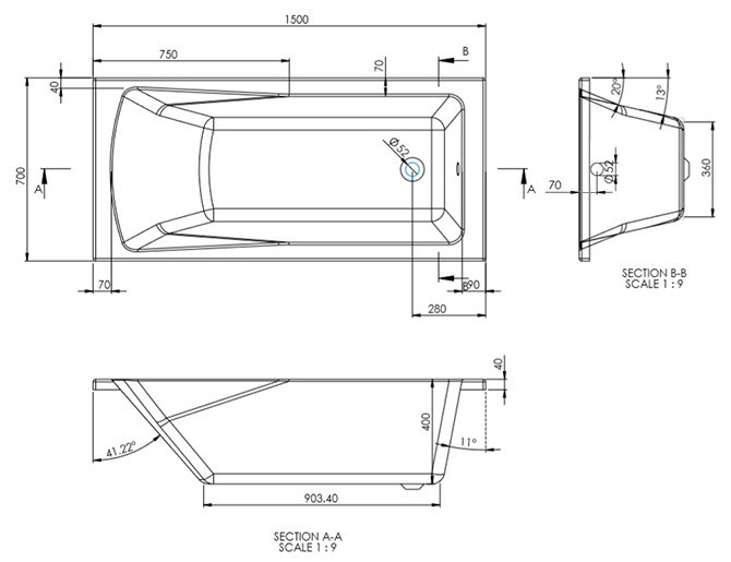 1500 x 700 Standard Bath