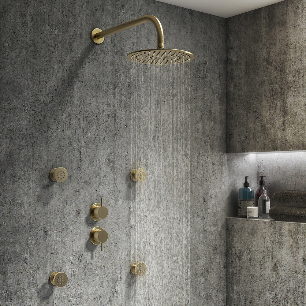 Arezzo Brushed Brass Concealed Individual Diverter Thermostatic