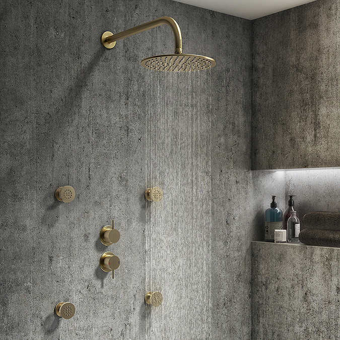 Arezzo Brushed Brass Concealed Individual Diverter + Thermostatic Control Shower Valve  Newest Large Image
