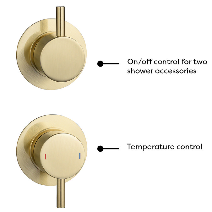 Arezzo Brushed Brass Concealed Individual Diverter + Thermostatic Control Valve w. 4 Body Jets + Fix