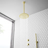 Arezzo Brushed Brass Concealed Individual Diverter + Thermostatic Control Valve with Handset + Ceiling Mounted Shower Head