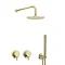 Arezzo Brushed Brass Concealed Individual Diverter + Thermostatic Control Valve with Handset + Wall 