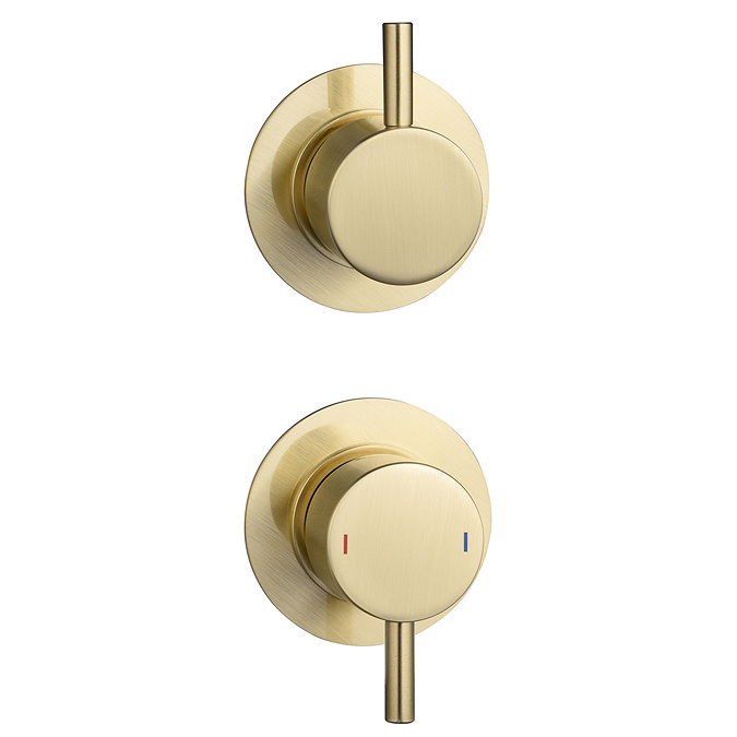 Arezzo Brushed Brass Concealed Individual Stop Tap + Thermostatic Control Valve with Ceiling Mounted Shower Head  Feature Large Image