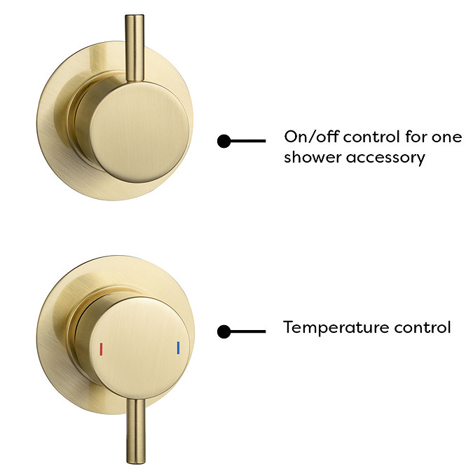 Arezzo Brushed Brass Concealed Individual Stop Tap + Thermostatic Control Valve with Ceiling Mounted Shower Head In Bathroom Large Image