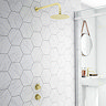 Arezzo Brushed Brass Concealed Individual Stop Tap + Thermostatic Control Valve with Wall Mounted Sh