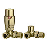 Monza Brushed Brass Corner Thermostatic Radiator Valves - Energy Saving Large Image