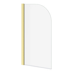 Arezzo Brushed Brass Curved Top 6mm Glass Pivot Bath Screen (1435 x 770)