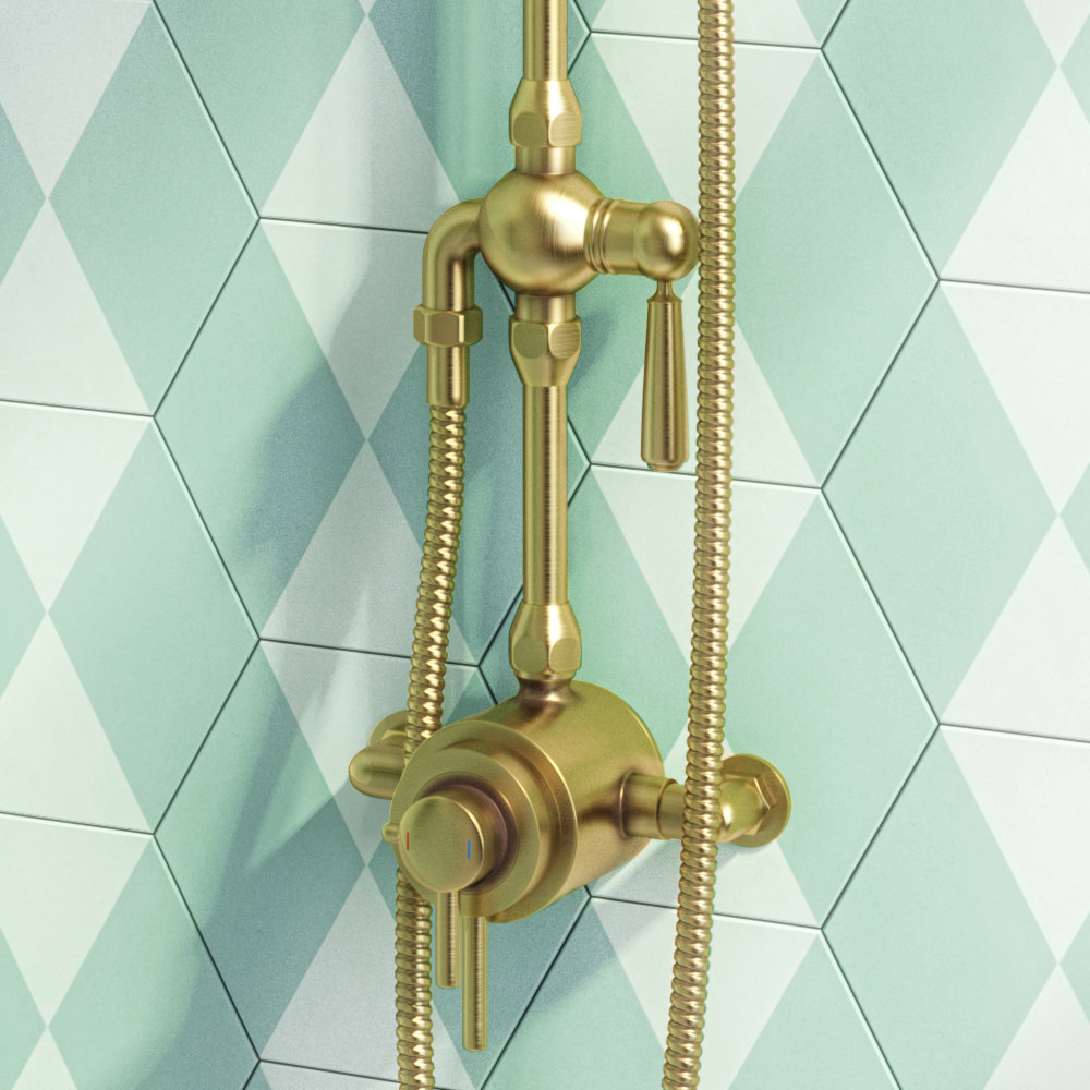 Arezzo Brushed Brass Dual Exposed Valve with Rigid Riser Kit, 195mm
