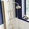 Arezzo Brushed Brass Dual Exposed Valve with Rigid Riser Kit, 195mm Shower Head, Handshower & Diverter