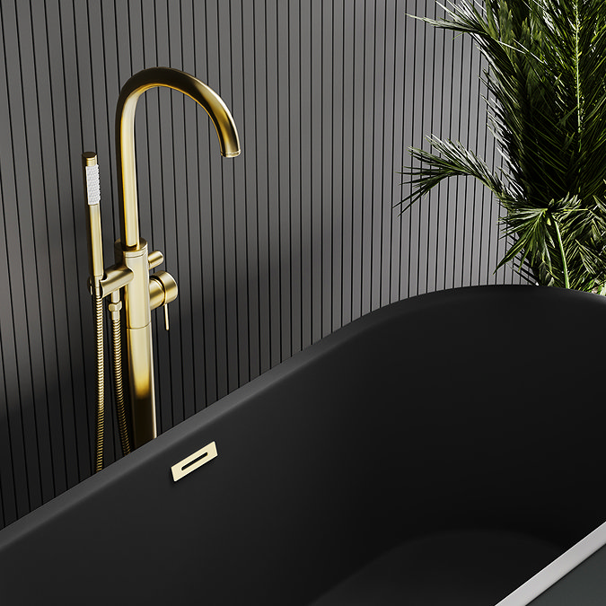 Arezzo Brushed Brass Freestanding Bath Tap with Shower Mixer