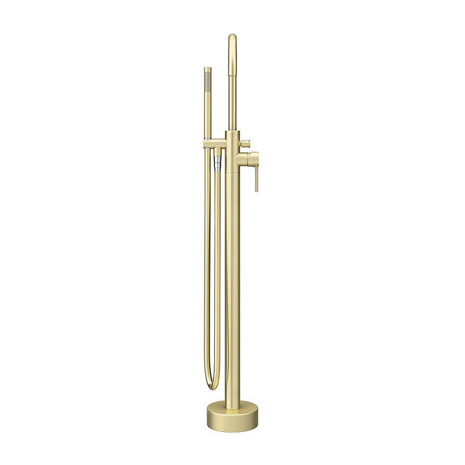 Arezzo Brushed Brass Freestanding Bath Tap with Shower Mixer  In Bathroom Large Image