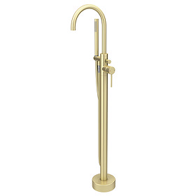 Arezzo Brushed Brass Freestanding Bath Tap with Shower Mixer Large Image