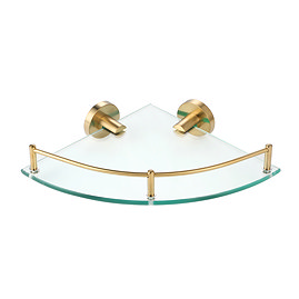 Arezzo Brushed Brass Glass Corner Shelf Large Image