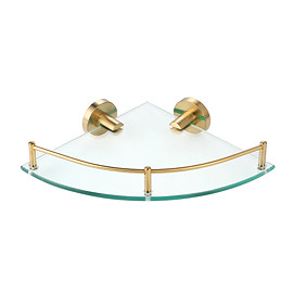 Arezzo Brushed Brass Glass Corner Shelf Large Image