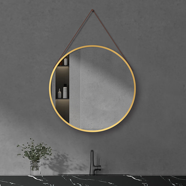 Arezzo Brushed Brass Hanging 600mm Round Bathroom Mirror