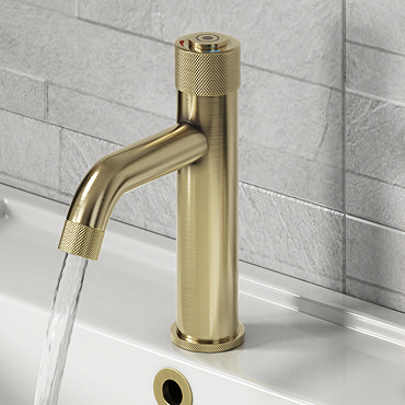 Arezzo Brushed Brass Industrial Style 1-Touch Basin Tap  Profile Large Image