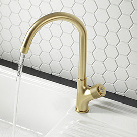 Arezzo Brushed Brass Industrial Style 1-Touch Kitchen Mixer Tap Medium Image