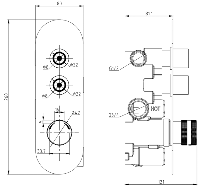 Arezzo Brushed Brass Industrial Style Push Button Shower Valve (2 Outlets)