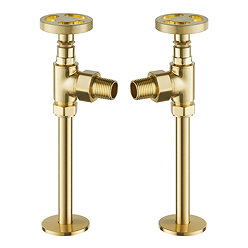 Arezzo Brushed Brass Industrial Style Angled Radiator Valves Large Image