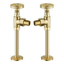Arezzo Brushed Brass Industrial Style Angled Radiator Valves Large Image