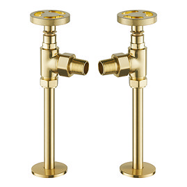 Arezzo Brushed Brass Industrial Style Angled Radiator Valves Large Image