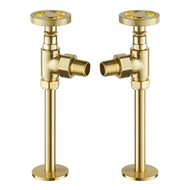 Arezzo Brushed Brass Industrial Style Angled Radiator Valves Large Image
